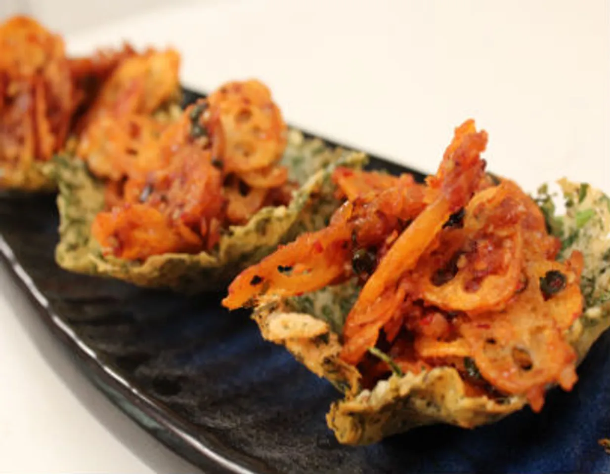 Crispy Lotus Stem in Masala Curry Parmesan Baskets