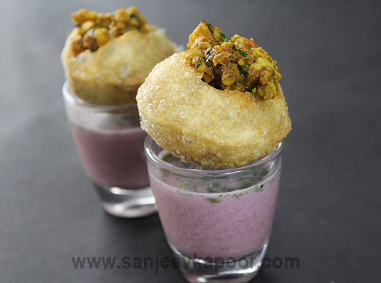 Sol Kadhi Shots with Prawn Golgappa