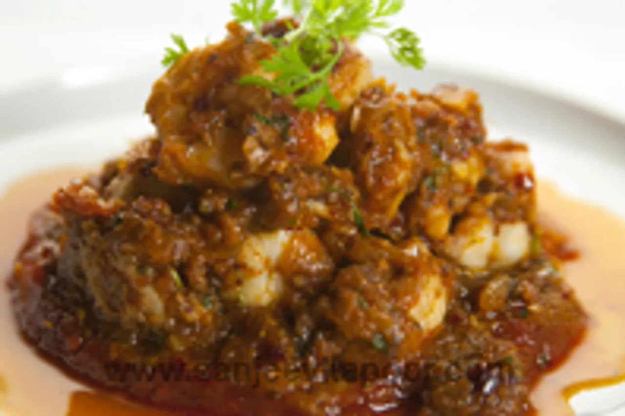 Kadai Prawns With Roasted Pepper Jam