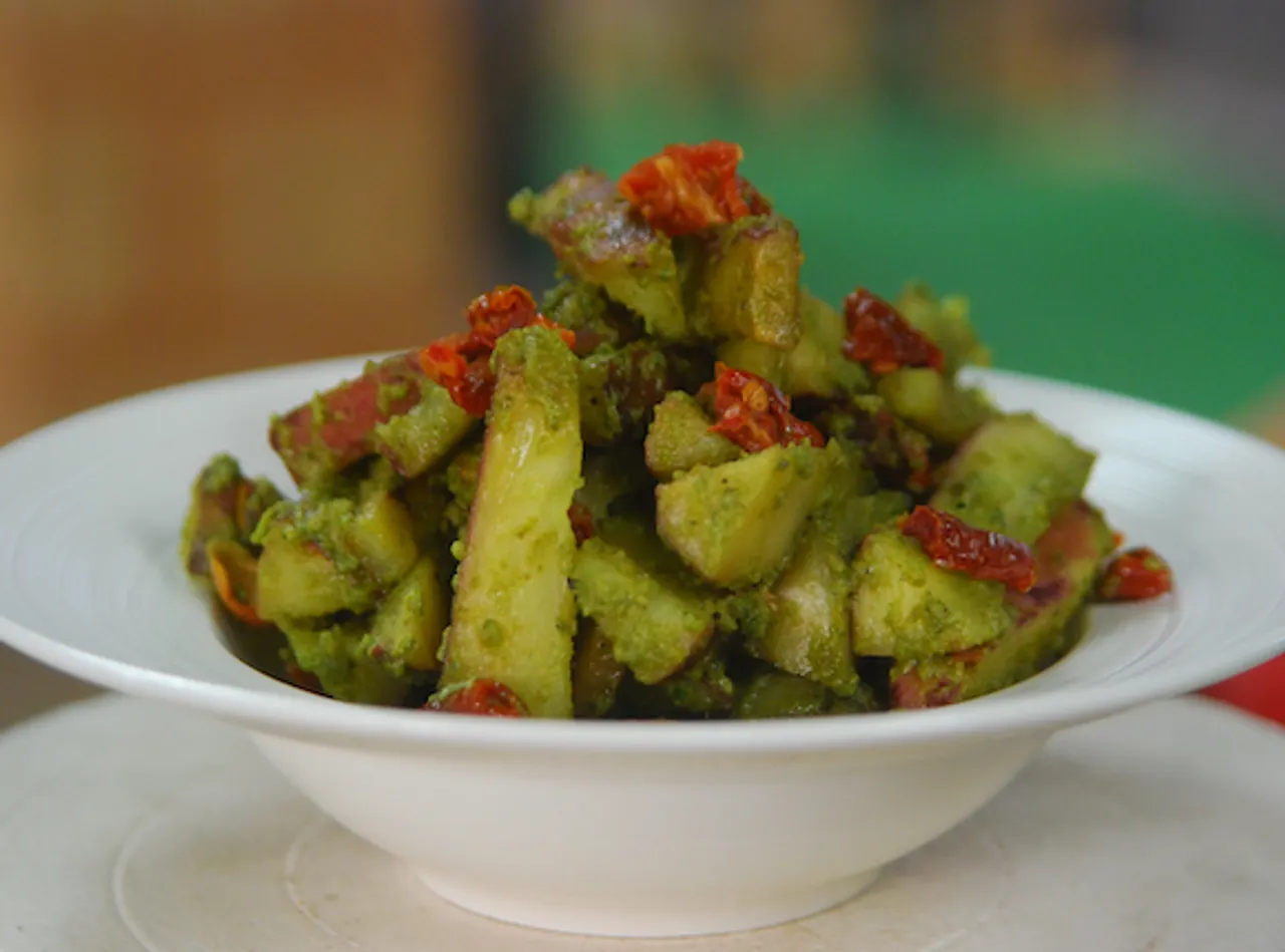 Walnut Pesto in Sweet Potatoes