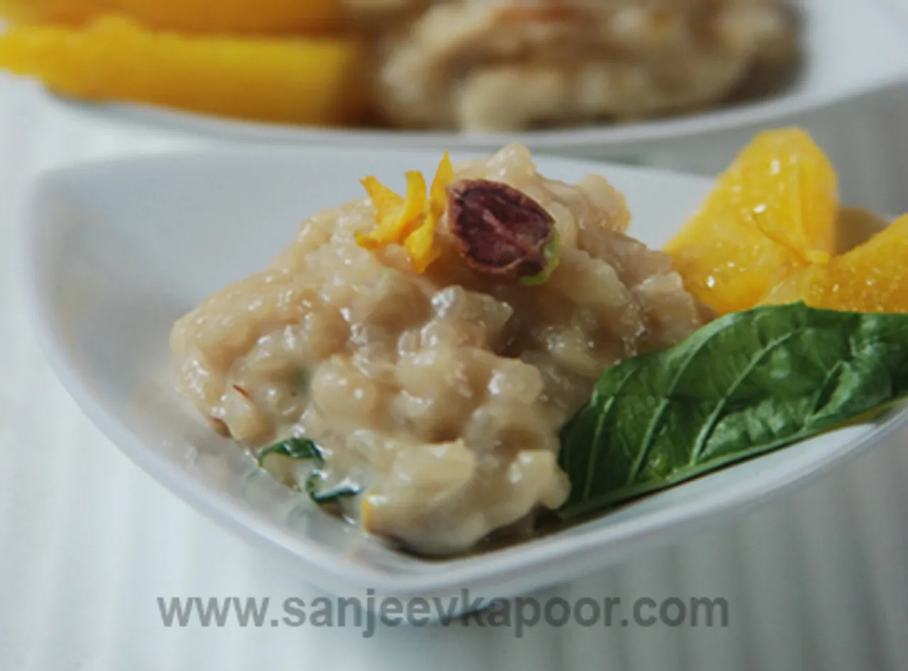 Basil Flavoured Rice Pudding With Grilled Tangerin