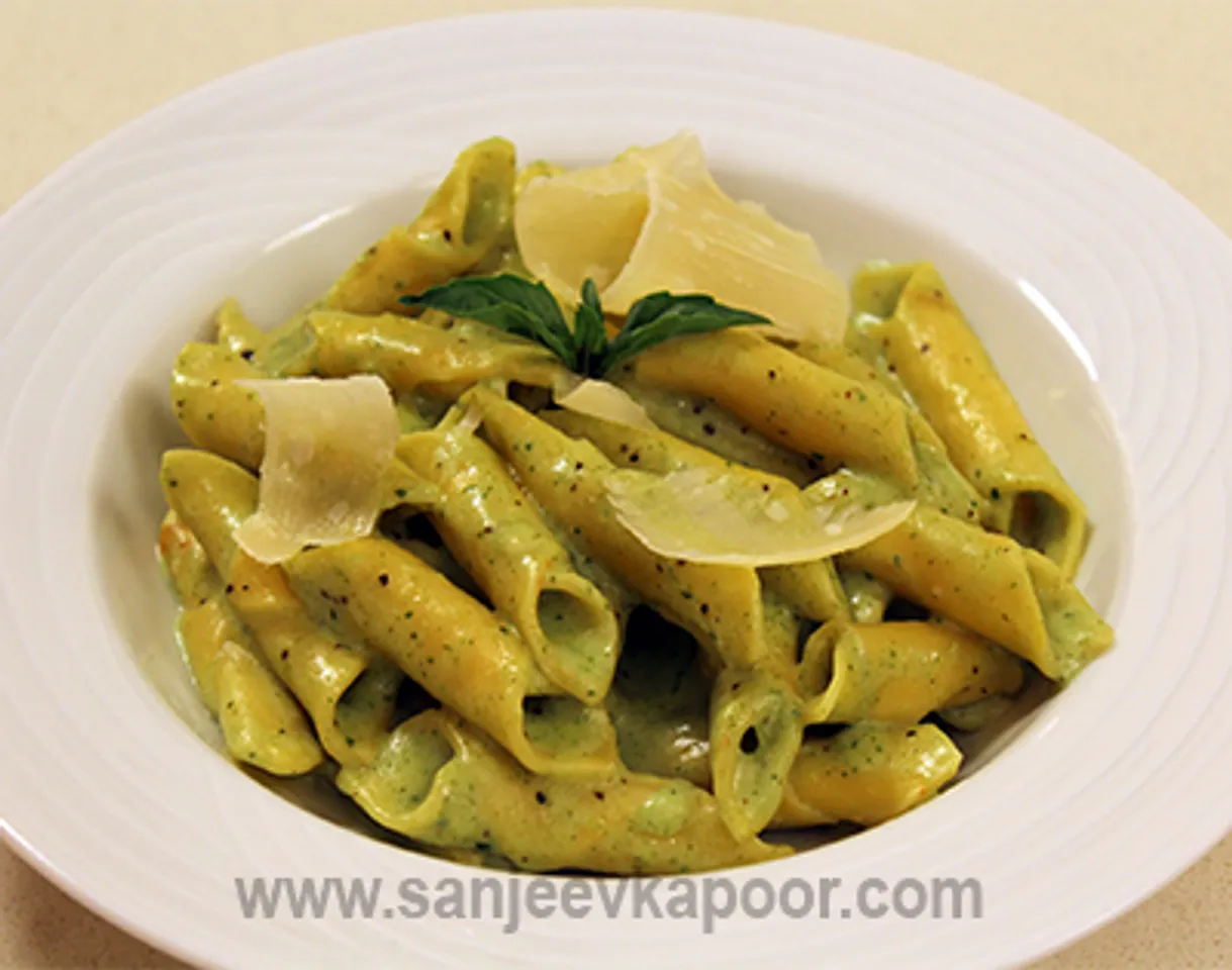 Saffron Garganelli in Pesto Sauce