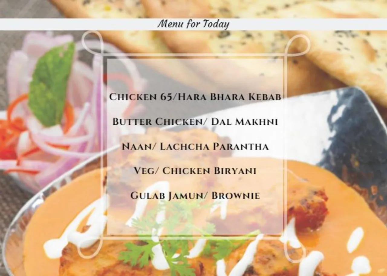 Menu for today Restaurant ka khaana ghar pe