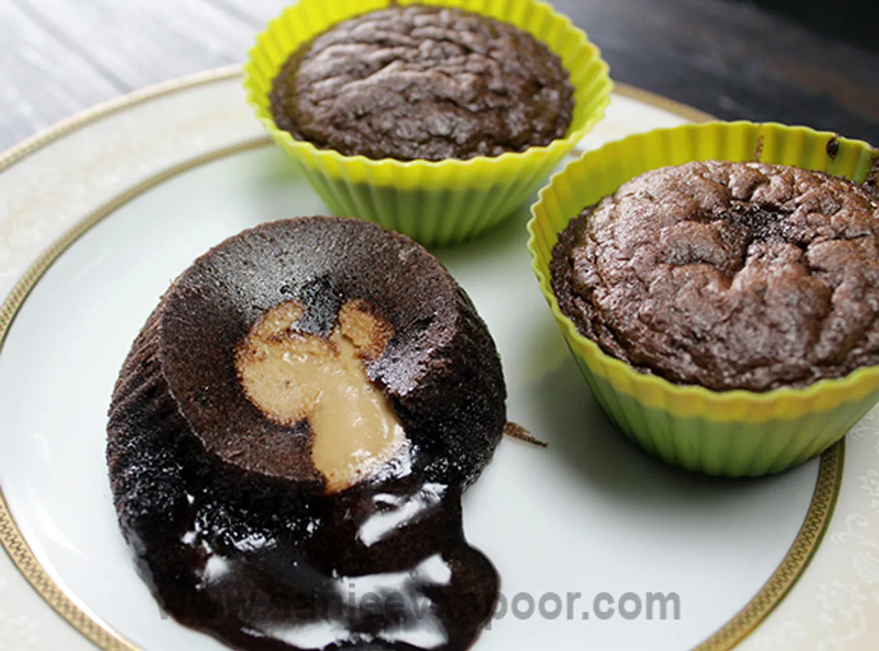 Molten Chocolate and Peanut Butter Lava Cake