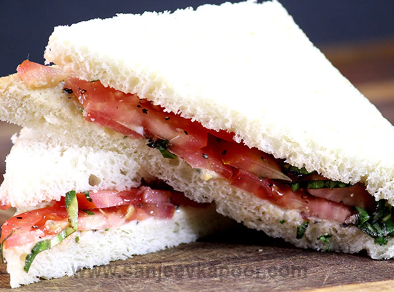 Tomato and Basil Sandwich with Mascarpone Spread