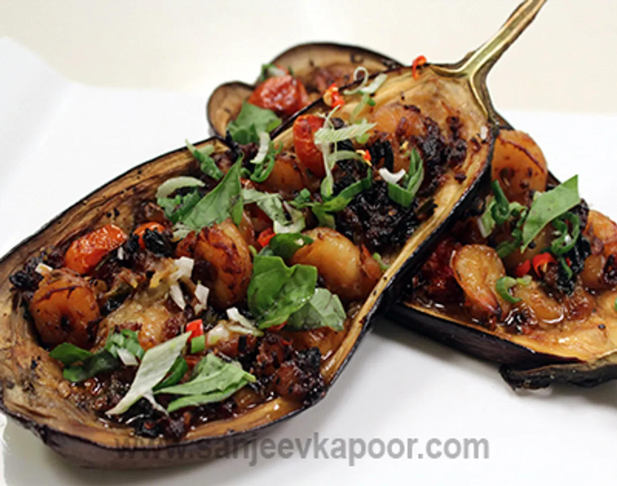 Prawns Stuffed Aubergine