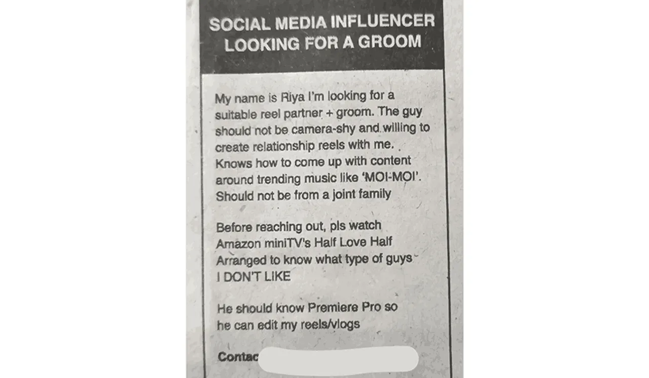 Influencer Looks For 'Reel Partner' In Matrimonial Ad; Internet Reacts