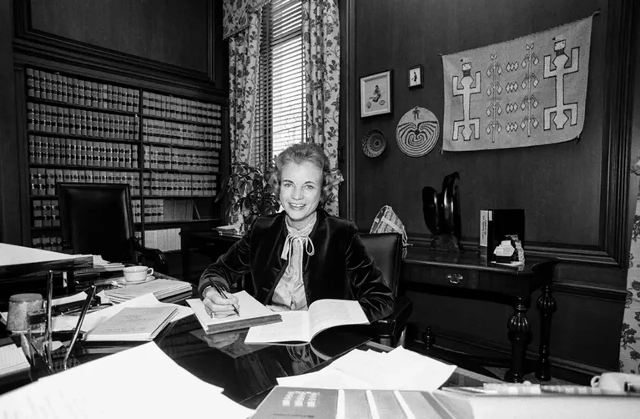 Justice Sandra Day O'Connor is seen in her chambers at the U.S. Supreme Court on Oct. 5, 1981. She had been unanimously confirmed Sept. 21. | David Hume Kennerly/Getty Images