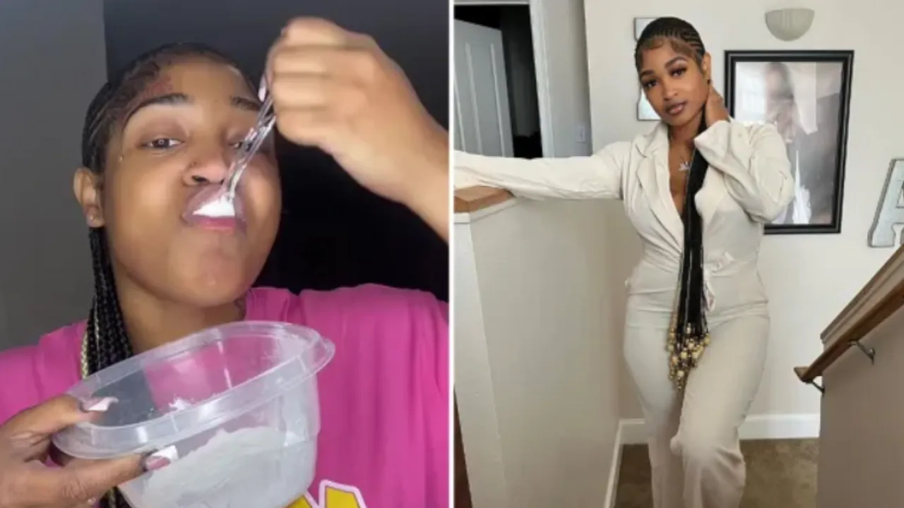 us woman eats baby powder