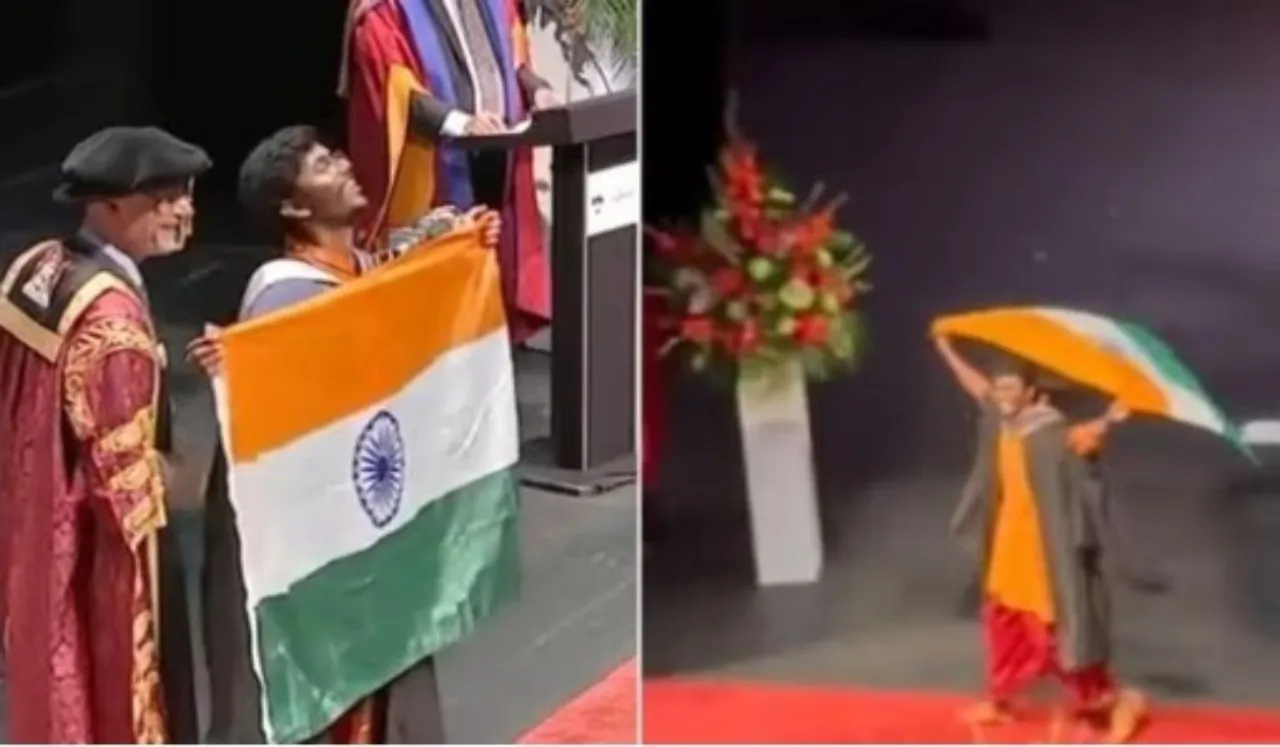 Student Unfurls Indian Flag During Convocation