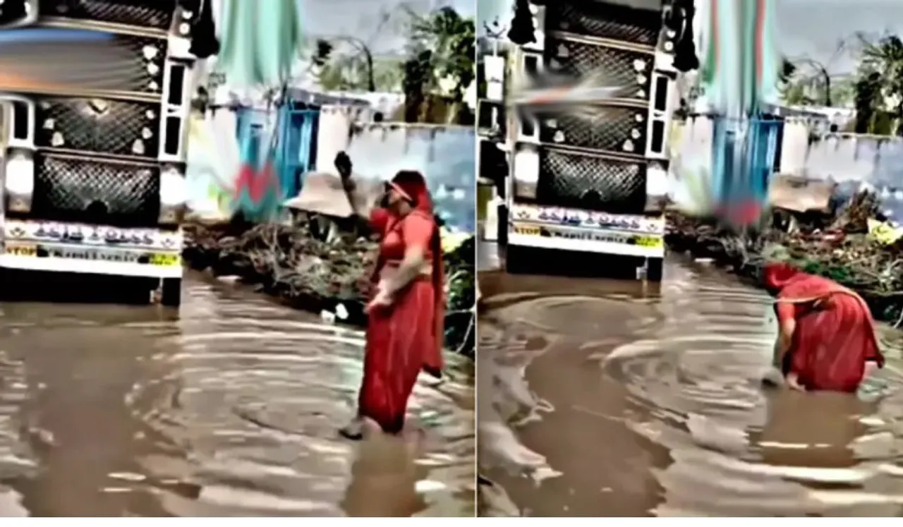 Viral Video: Woman's Hilarious Saree Dance on Waterlogged Road