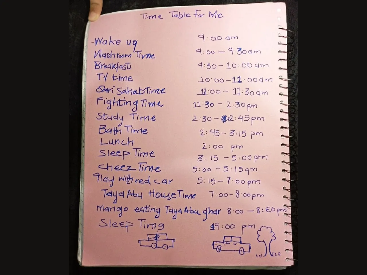 CREDIT: TWITTER Child's Time Table