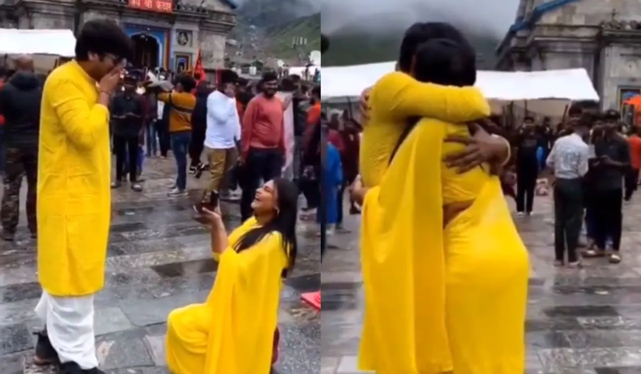 Woman Proposes Boyfriend At Kedarnath