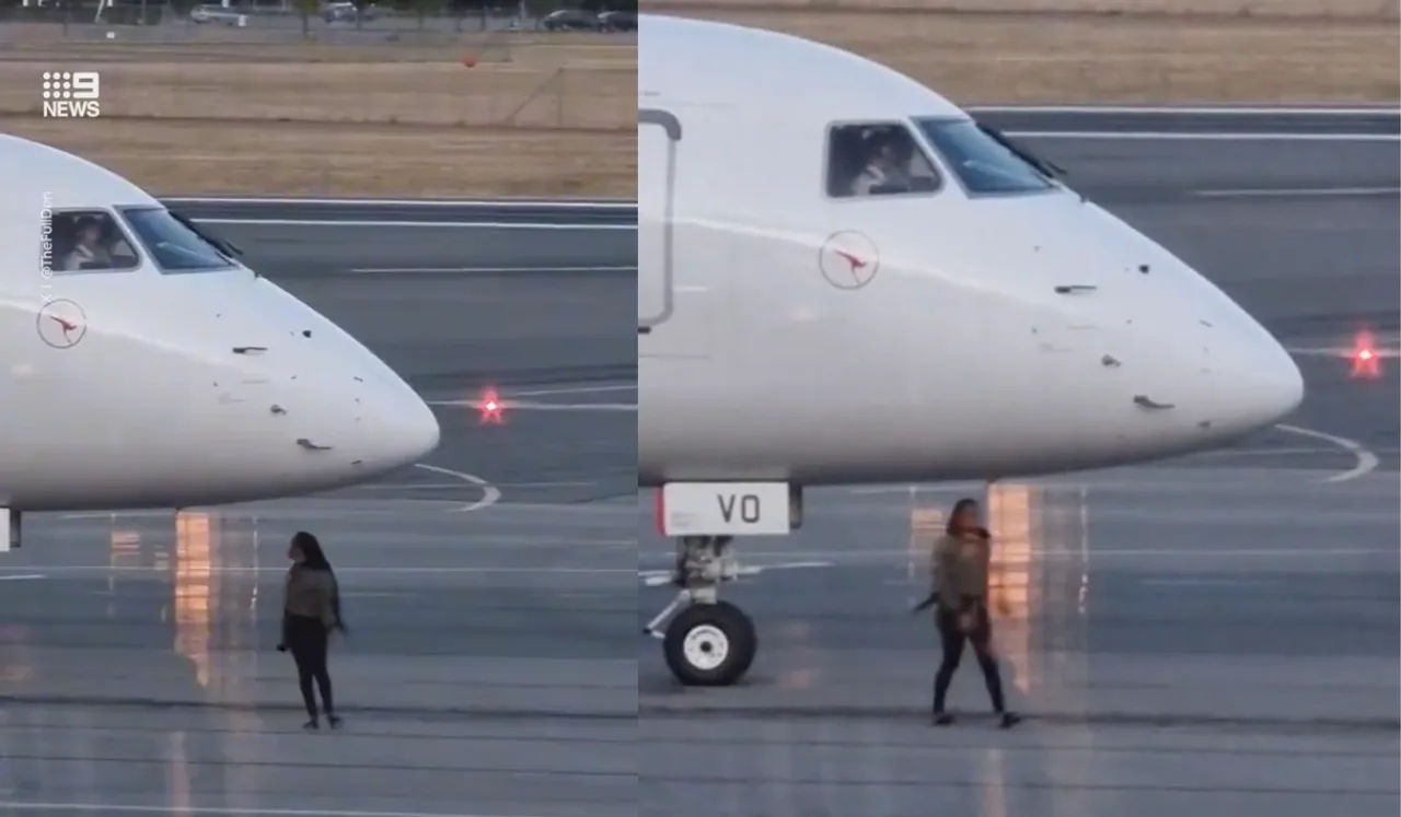 Woman Running Onto Tarmac To Catch Her Flight