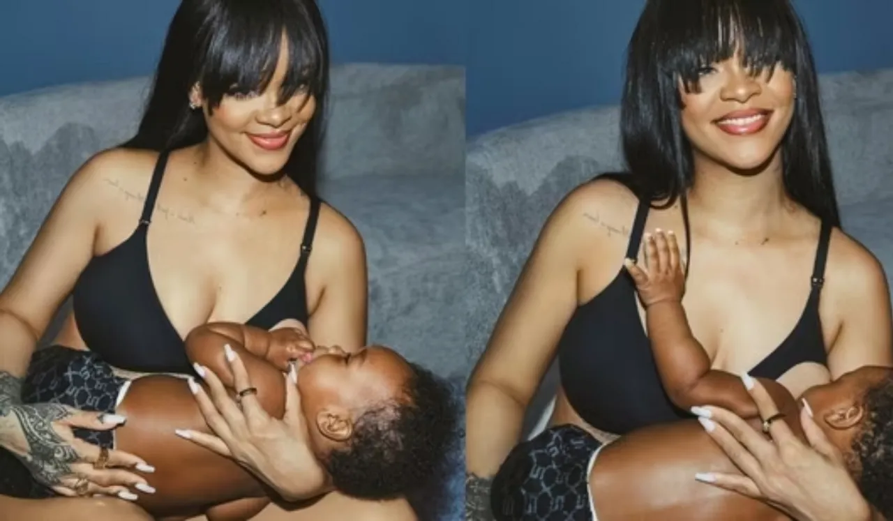 Mom-to-be Rihanna nursing son RZA in new photos.