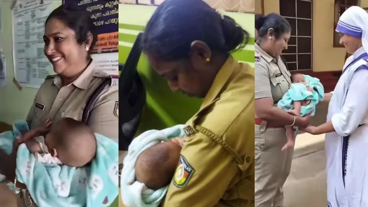 kerala police officer feeds baby