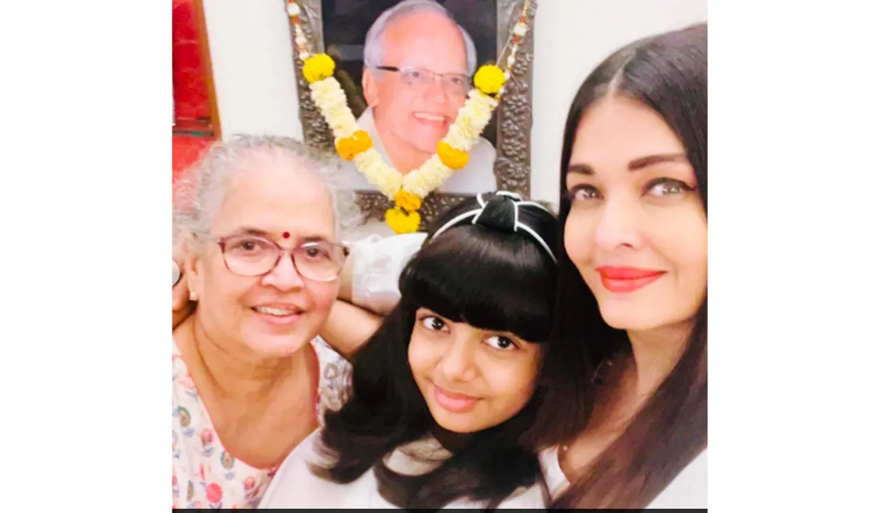 The actor posted a series of pictures capturing cherished moments with Krishnaraj Rai and her daughter, Aaradhya. Among them was a picture where the actor, accompanied by her mother, Vrinda Rai, and Aaradhya, stood beside a photograph honouring Krishnaraj Rai.