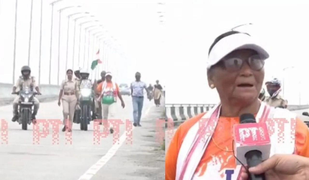 Elderly Woman Walks 10Kms With National Flag