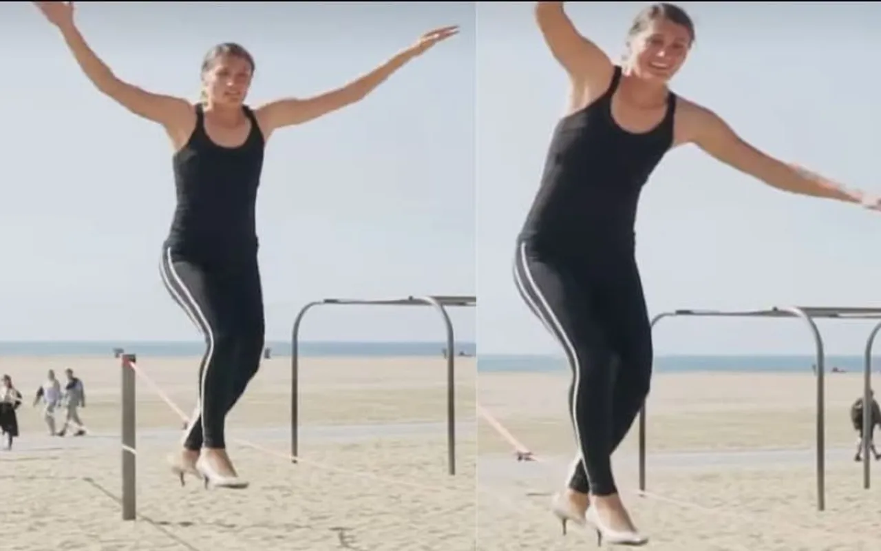 Most Bum Bounces In High Heels, woman jumps rope wearing heels