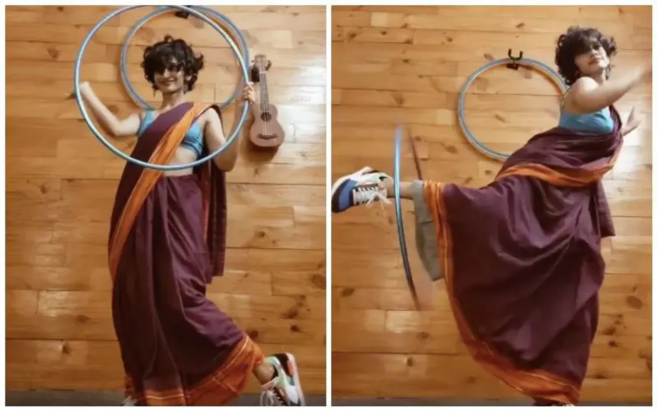 hula hoop saree video, Eshna Kutty Mother Chitra Narayanan