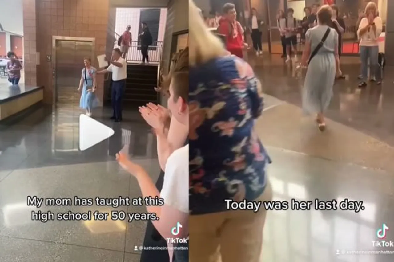 Viral Video: Teacher Retires After 50 Years, Staff And Students Gather To See Her Off