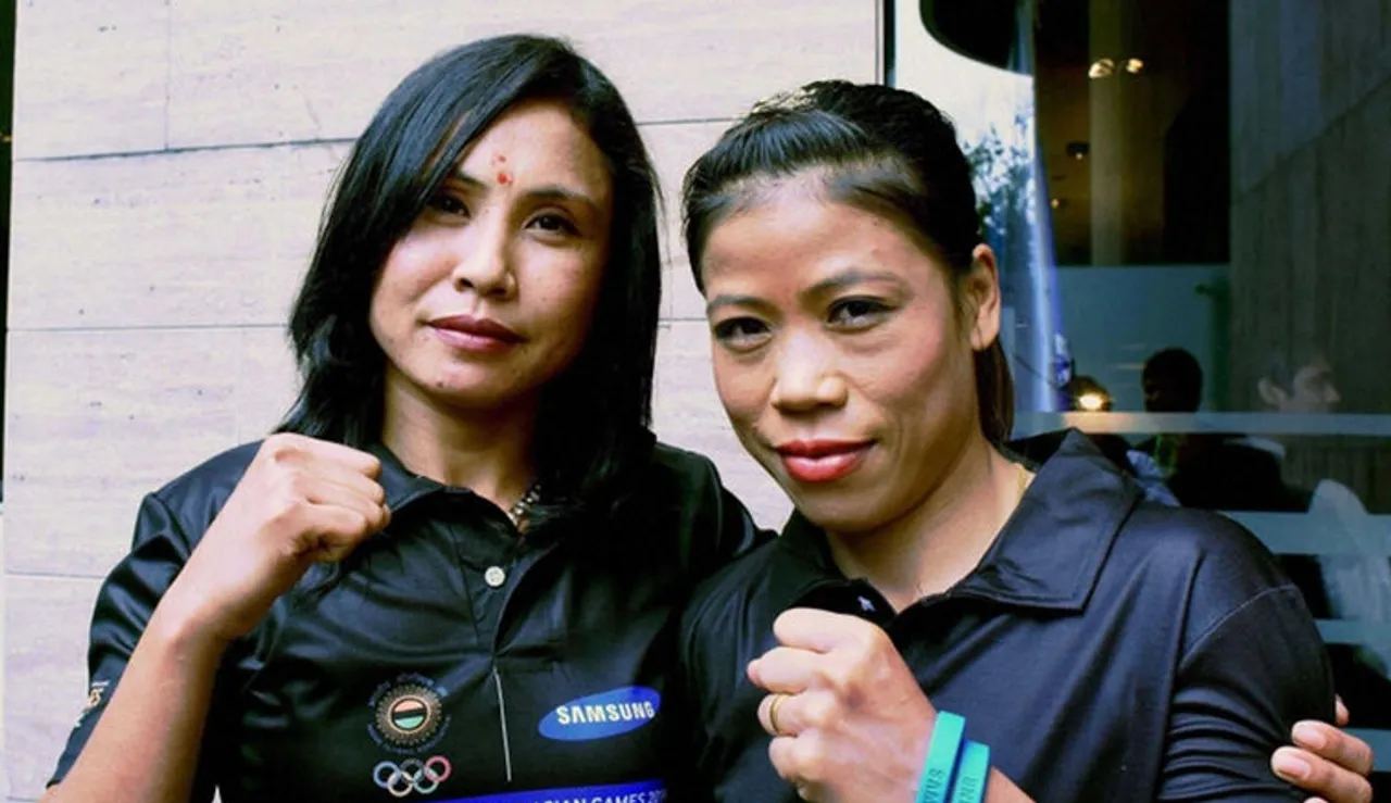 Women boxers Sarita Devi and Mary Kom