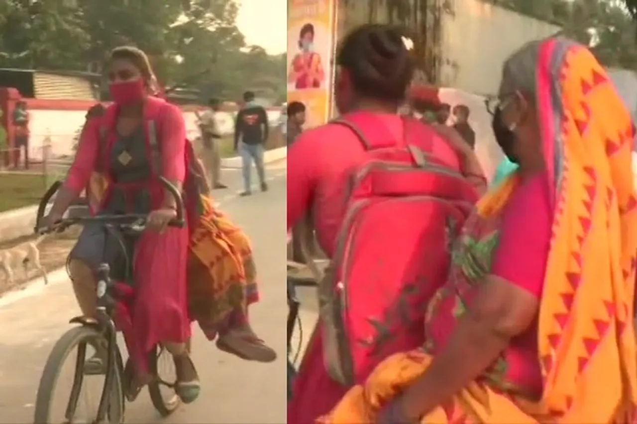 Bihar Elections 2020: First-Time Voter Rides On A Bicycle Along With Grandmother To Polling Booth
