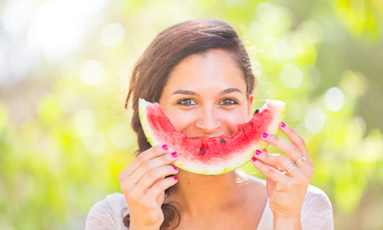 lady eating watermelon