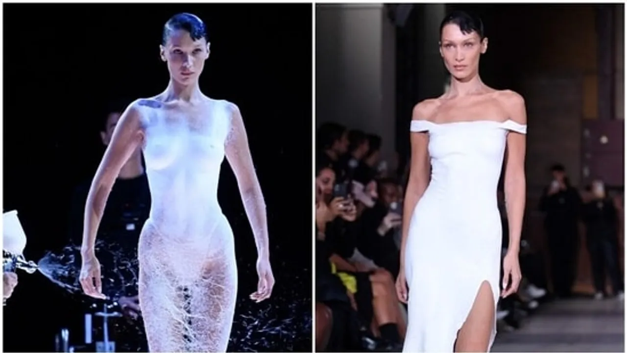 Bella Hadid Walks The Runway In Live-Sprayed Dress