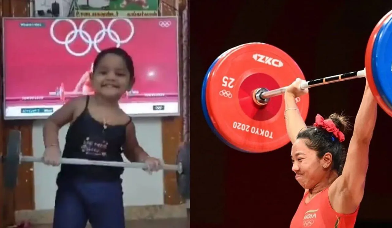 Viral Video: Junior Mirabai Imitates Chanu's Silver Medal Olympic Lift; Chanu Calls It Cute