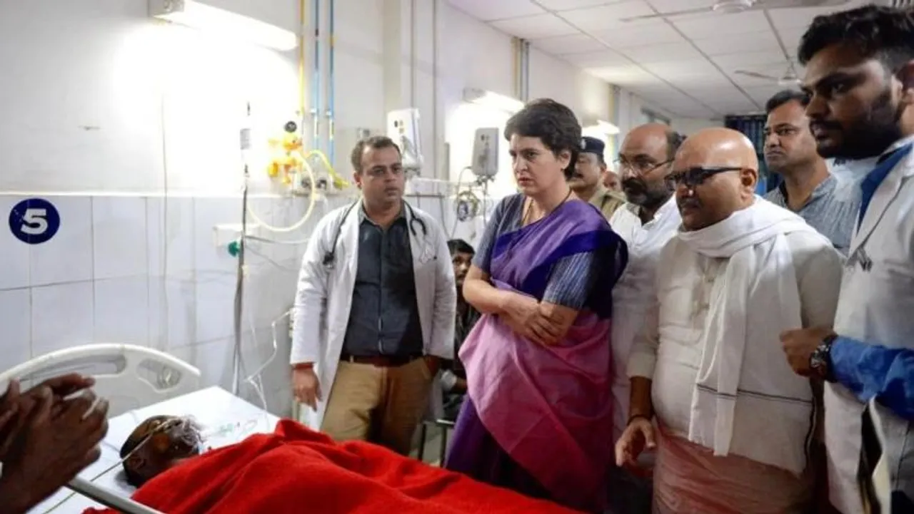 Priyanka Gandhi Vadra visited the victims of clash over Sonbhadra land dispute at BHU Trauma Centre in Varanasi