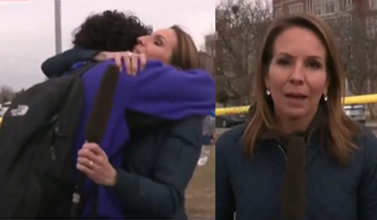 Journalist Reporting Shooting Hugs Son