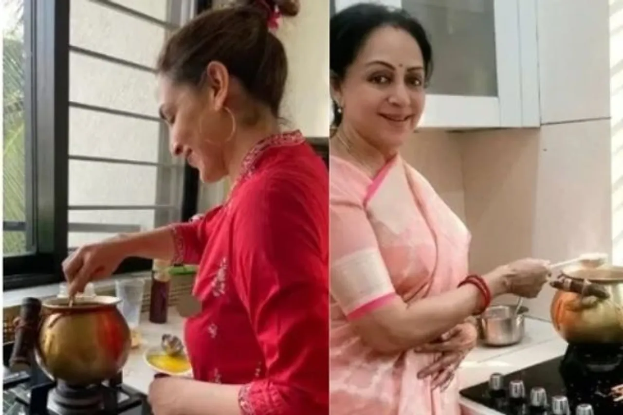 Hema Malini Esha Deol celebrate pongal