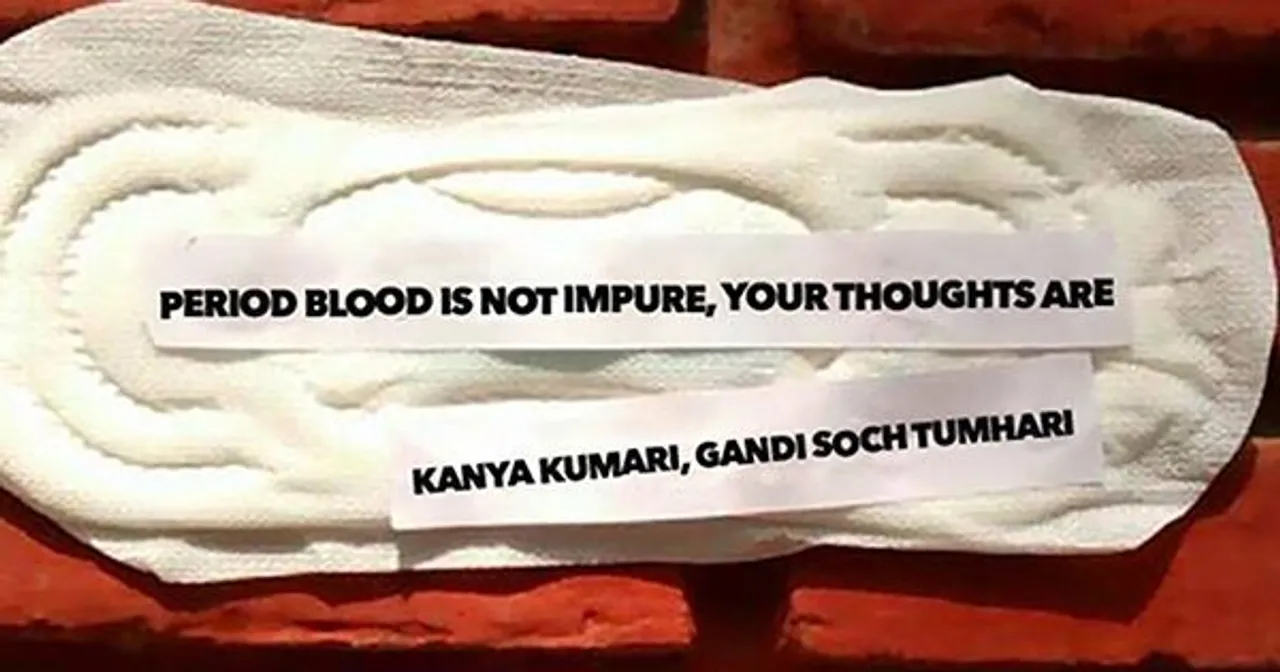 Delhi trees filled with feminist messages on sanitary pads