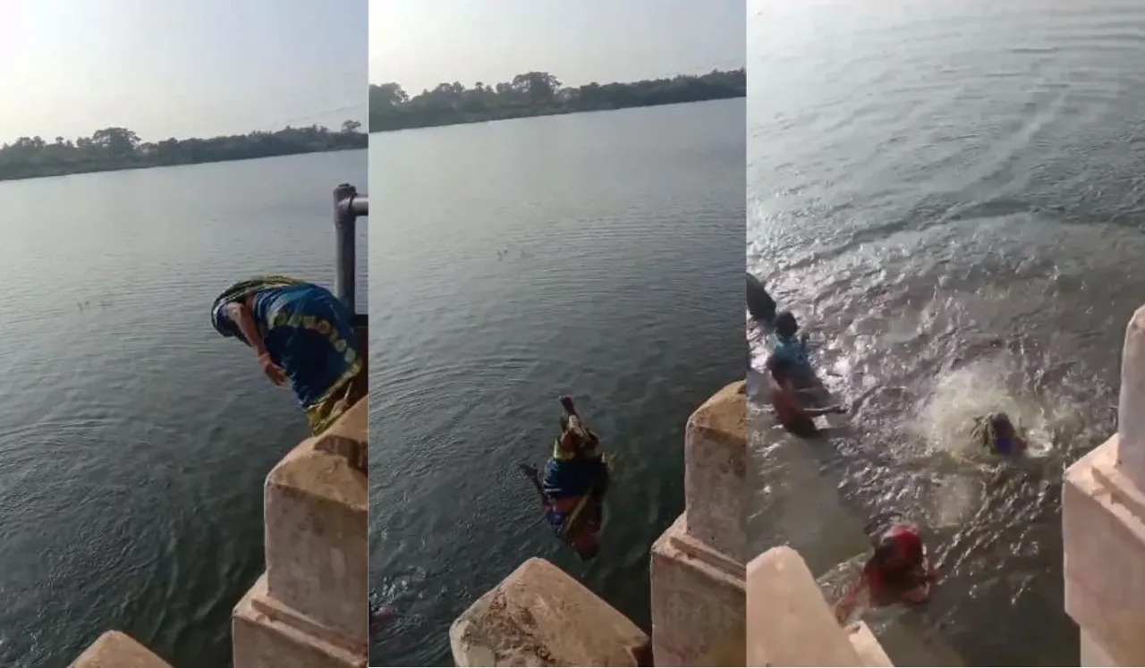 Woman Dive In Thamirabarani River