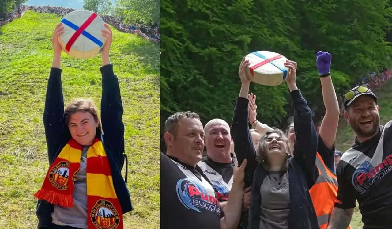 Woman Wins Cheese Rolling Race