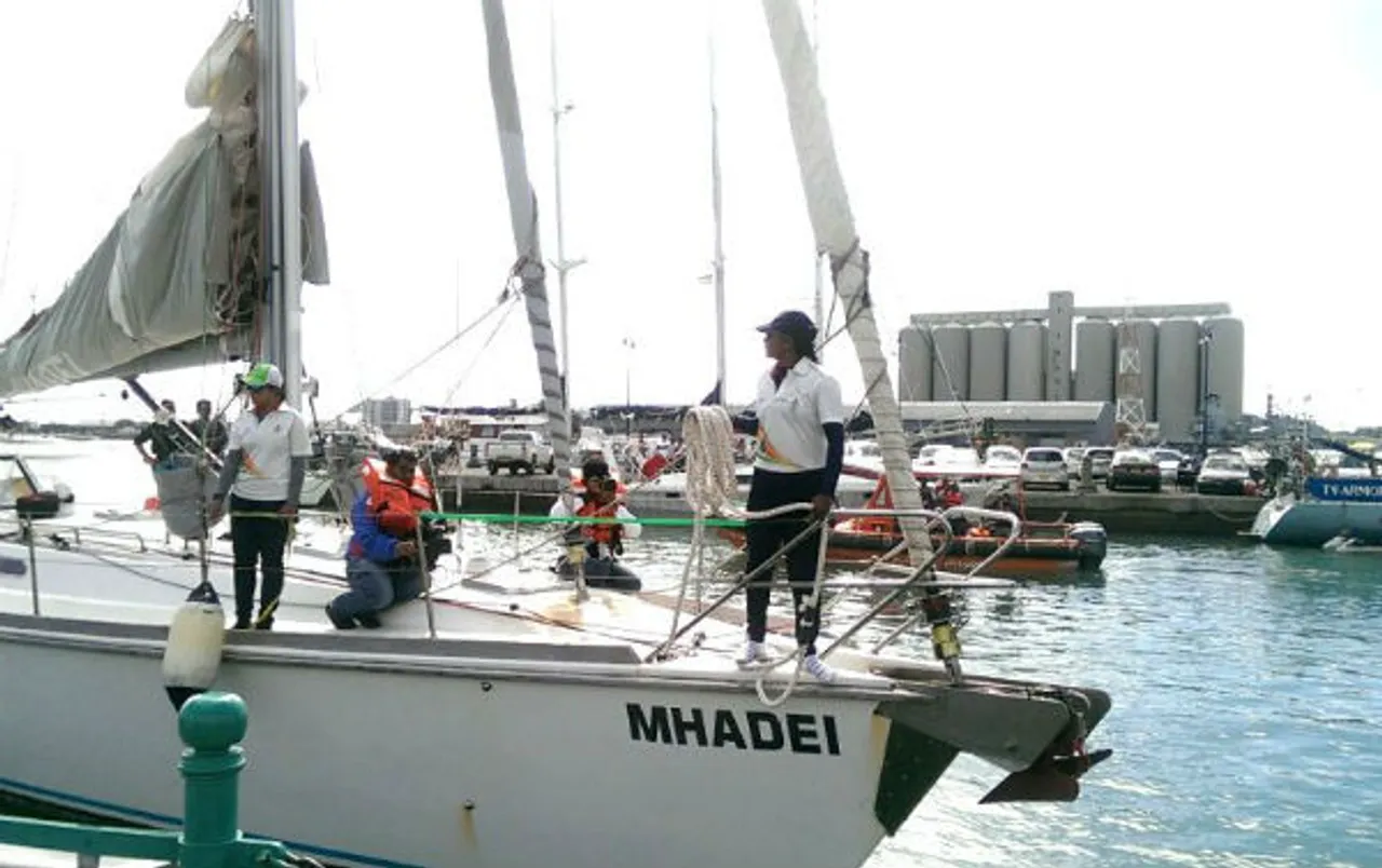 Back from their historic voyage to Mauritius: The all women naval crew 