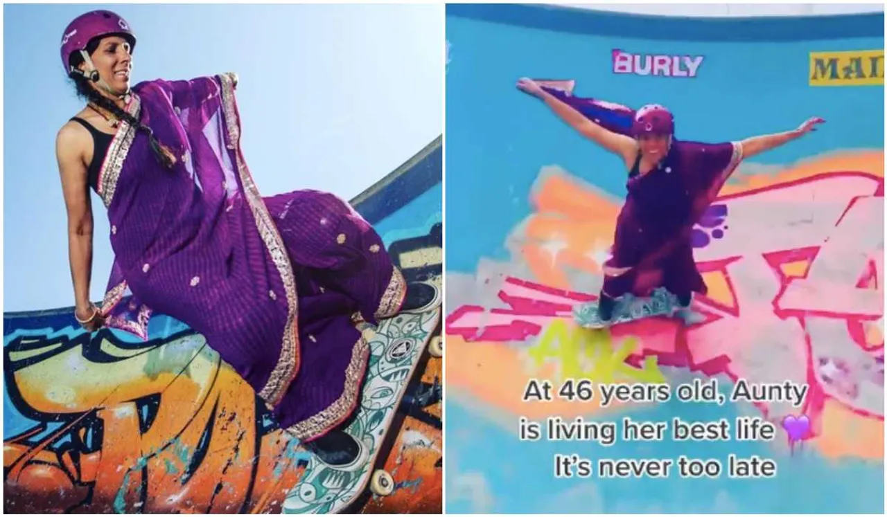 Watch: At 46, Aunty Skates In Saree In Viral Video Breaking Stereotypes