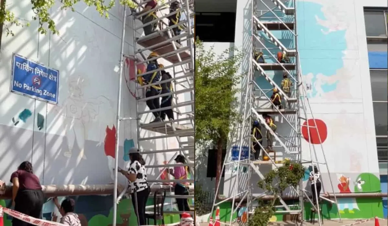 12 Women Paint Wall Mural At Delhi Metro Station For Women's Day