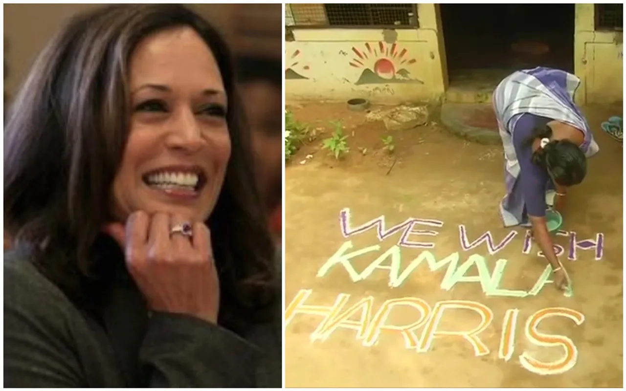 In Tamil Nadu, Villagers Make Rangoli To Show Support For Kamala Harris In the US Election