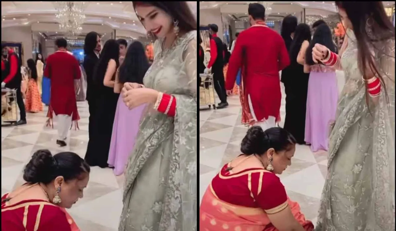 Viral saas-bahu video, saas helping bahu with saree