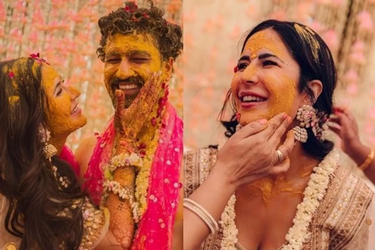 bollywood weddings 2021, Katrina Kaif haldi photos