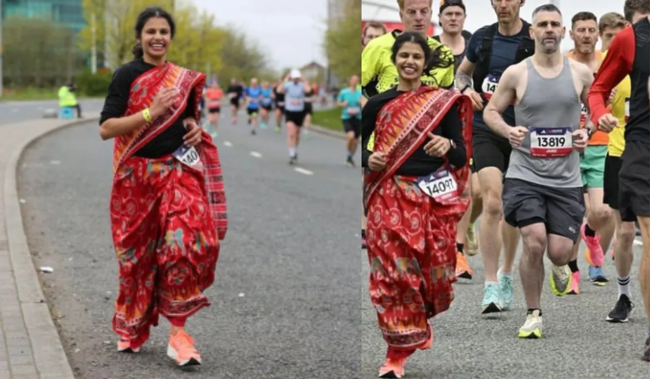 Odia Woman Runs Marathon In Saree