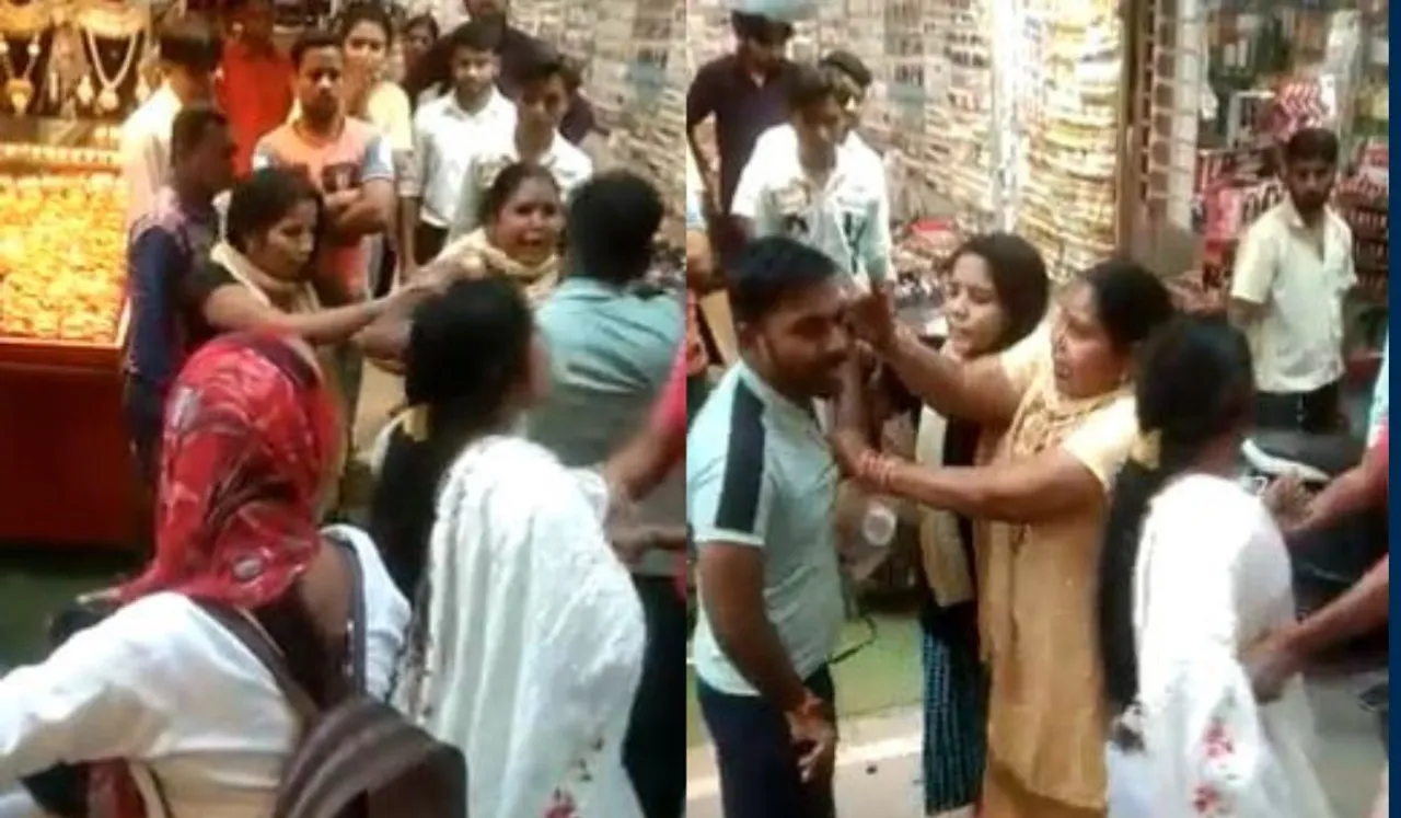 Viral Video: Woman Caught Her Spouse While Shopping With Girlfriend On Karwa Chauth, Beats Him Up