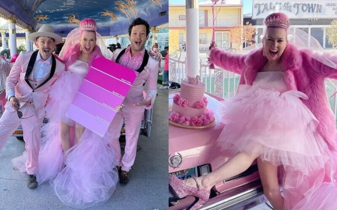 woman marries pink colour