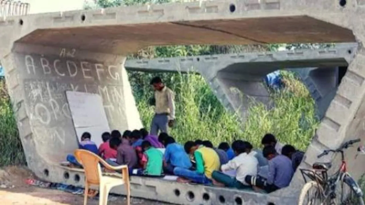 school under a flyover Delhi