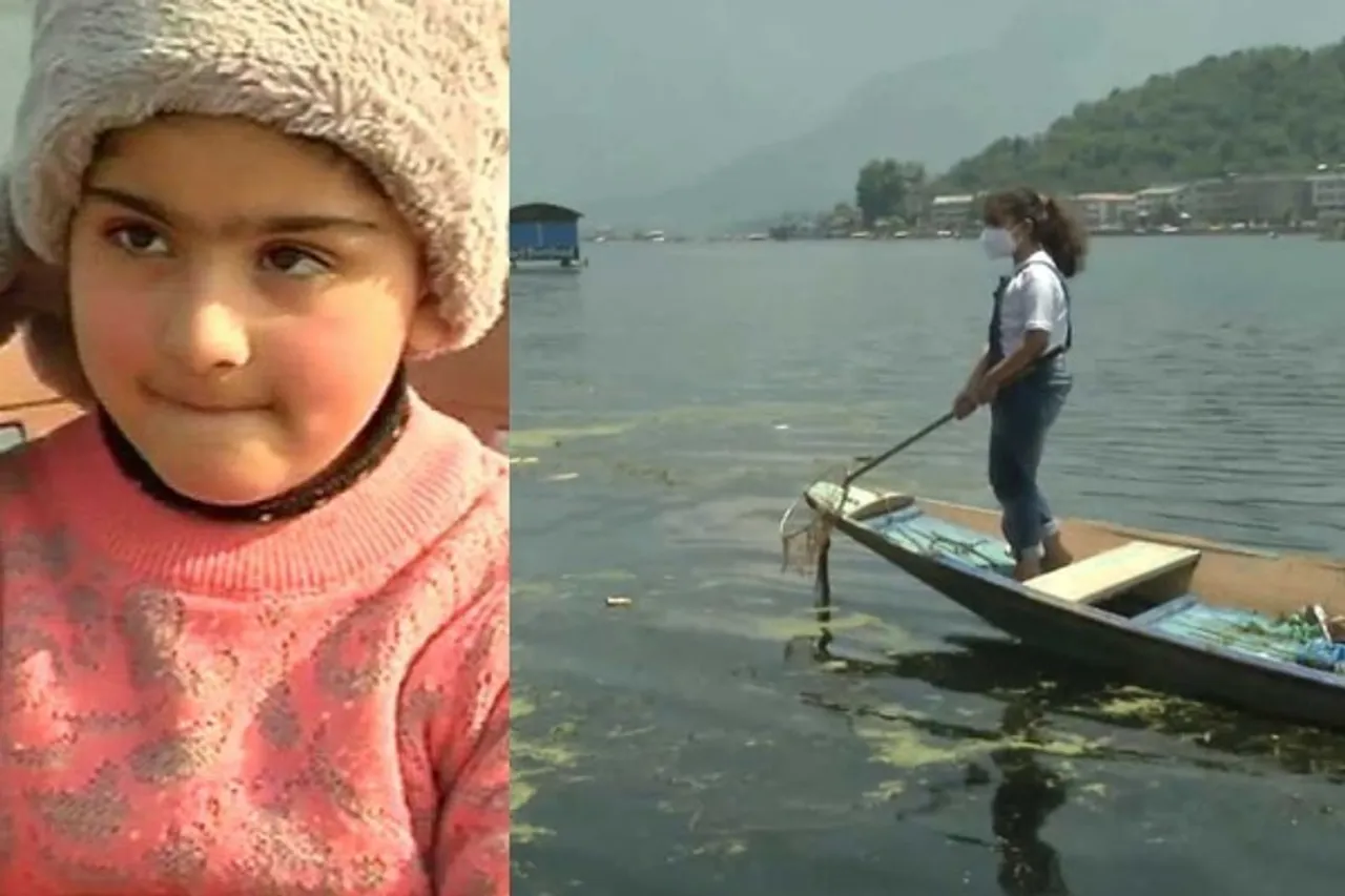 7 year old girl cleaning dal lake