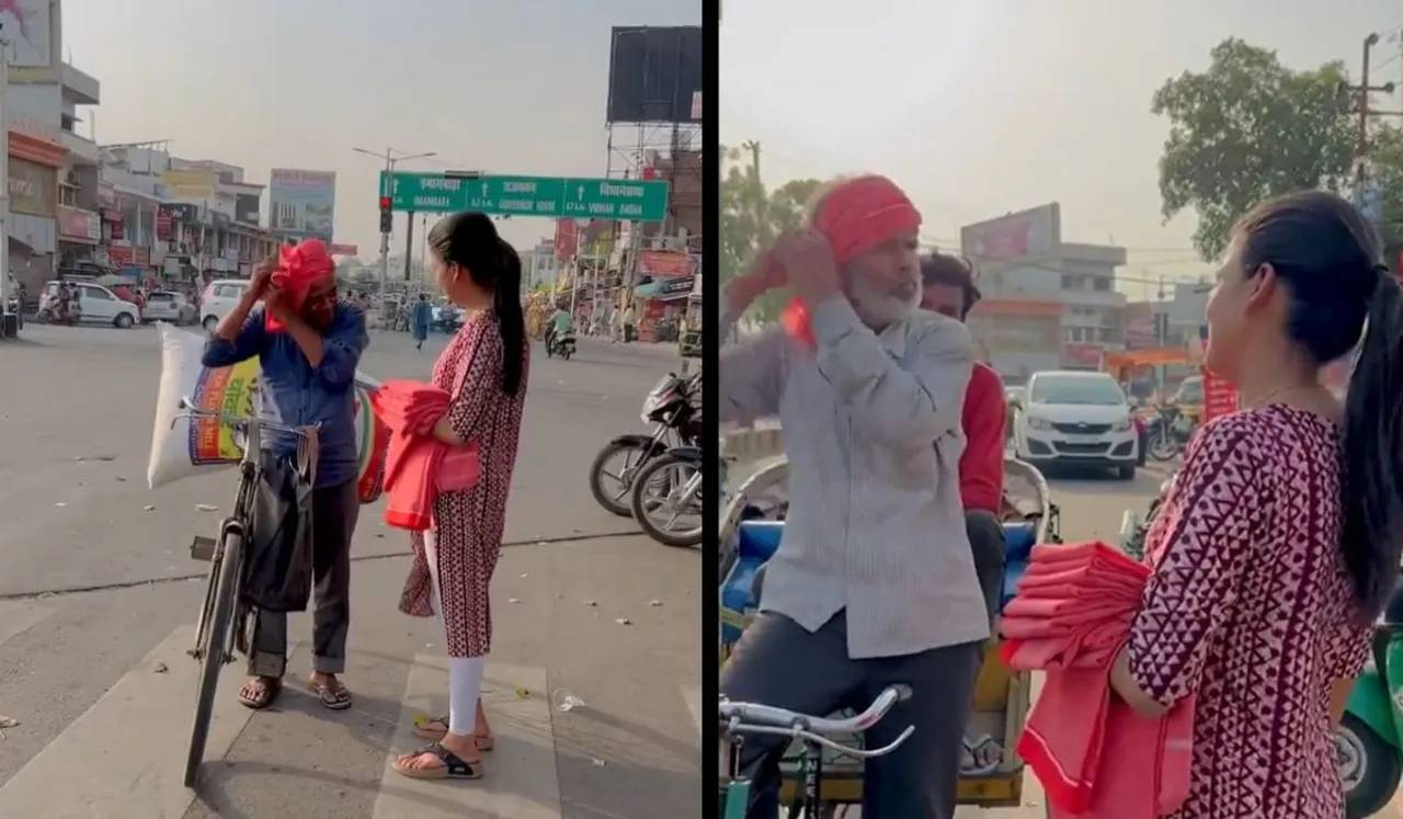 Woman Distributes Cotton Towels