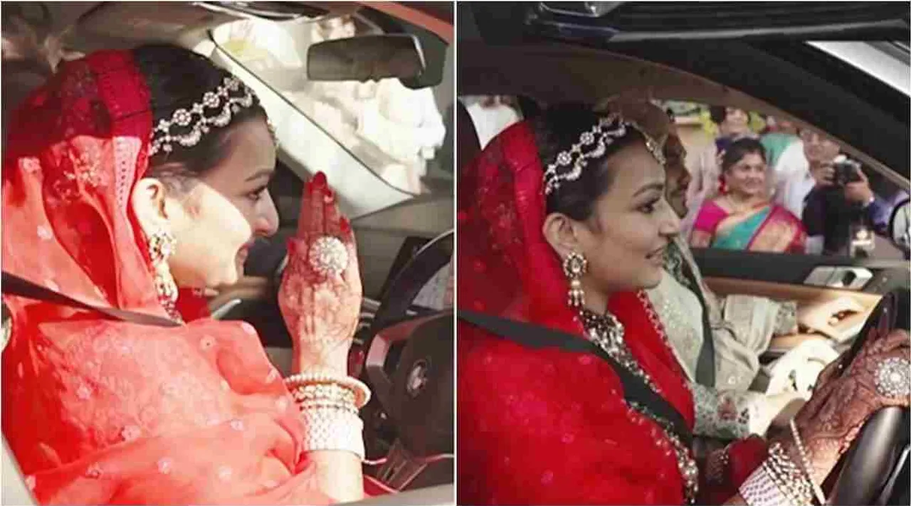 Bride driving groom to in-laws