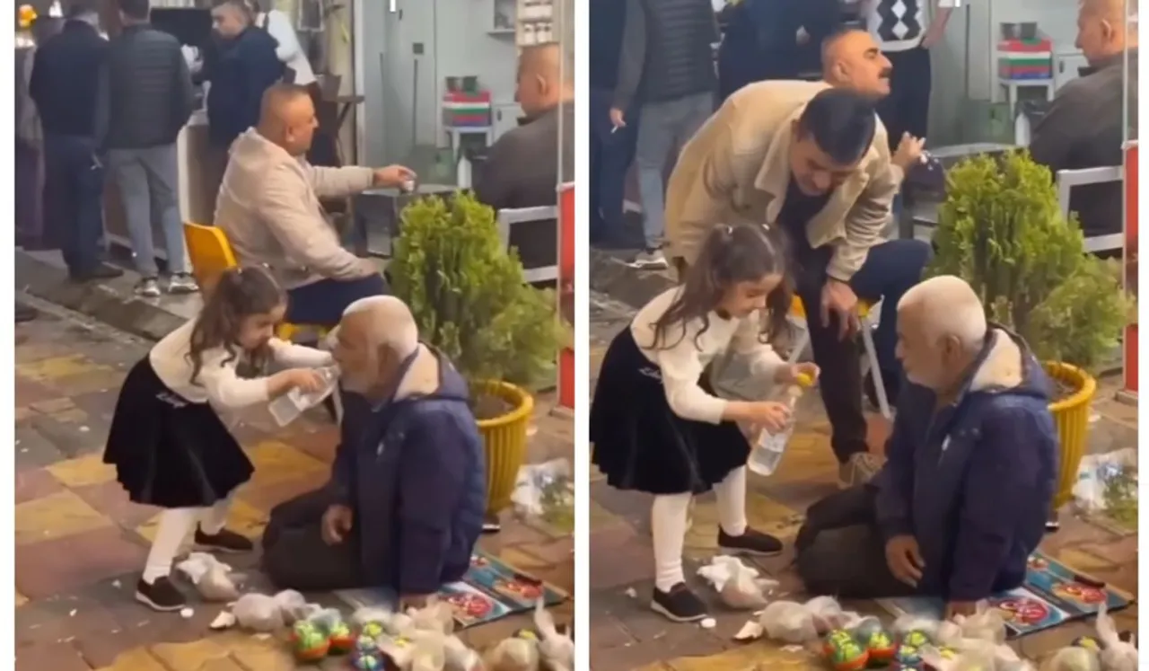 Viral Video: Little Girl Helps Elderly Man Drink Water From Bottle, Win Hearts